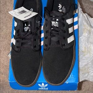 Adidas Men's Black Sneakers with White Stripes